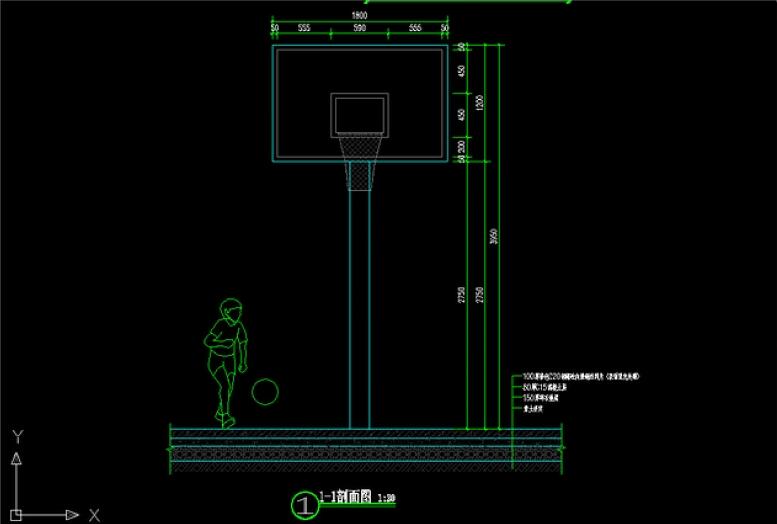 标准篮球场施工图及篮球架、排水沟图纸